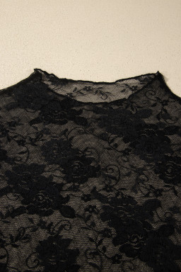 Black Plus Size Floral Mesh Long Sleeve Top