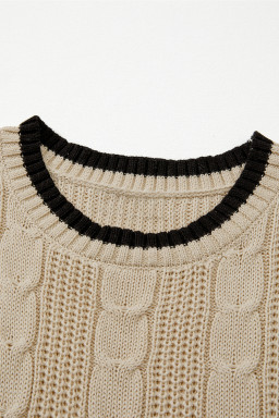 Apricot Cable Ribbed Knit Contrast Trim Loose Sweater Vest