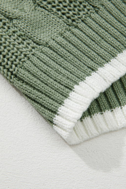 Smoke Green Cable Ribbed Knit Contrast Trim Loose Sweater Vest