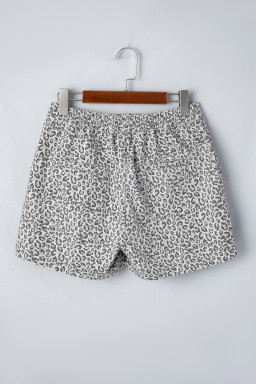 Gray Leopard Print Wrap Front Denim Shorts