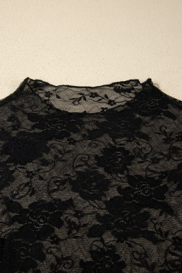 Black Plus Size Floral Mesh Long Sleeve Top