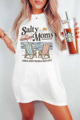 White Salty Moms Beach Day Graphic Cotton Tunic Tee