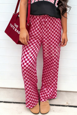 Rose High Waist Plaid Regular Pants Casual Full-length Trousers
