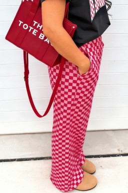 Rose High Waist Plaid Regular Pants Casual Full-length Trousers