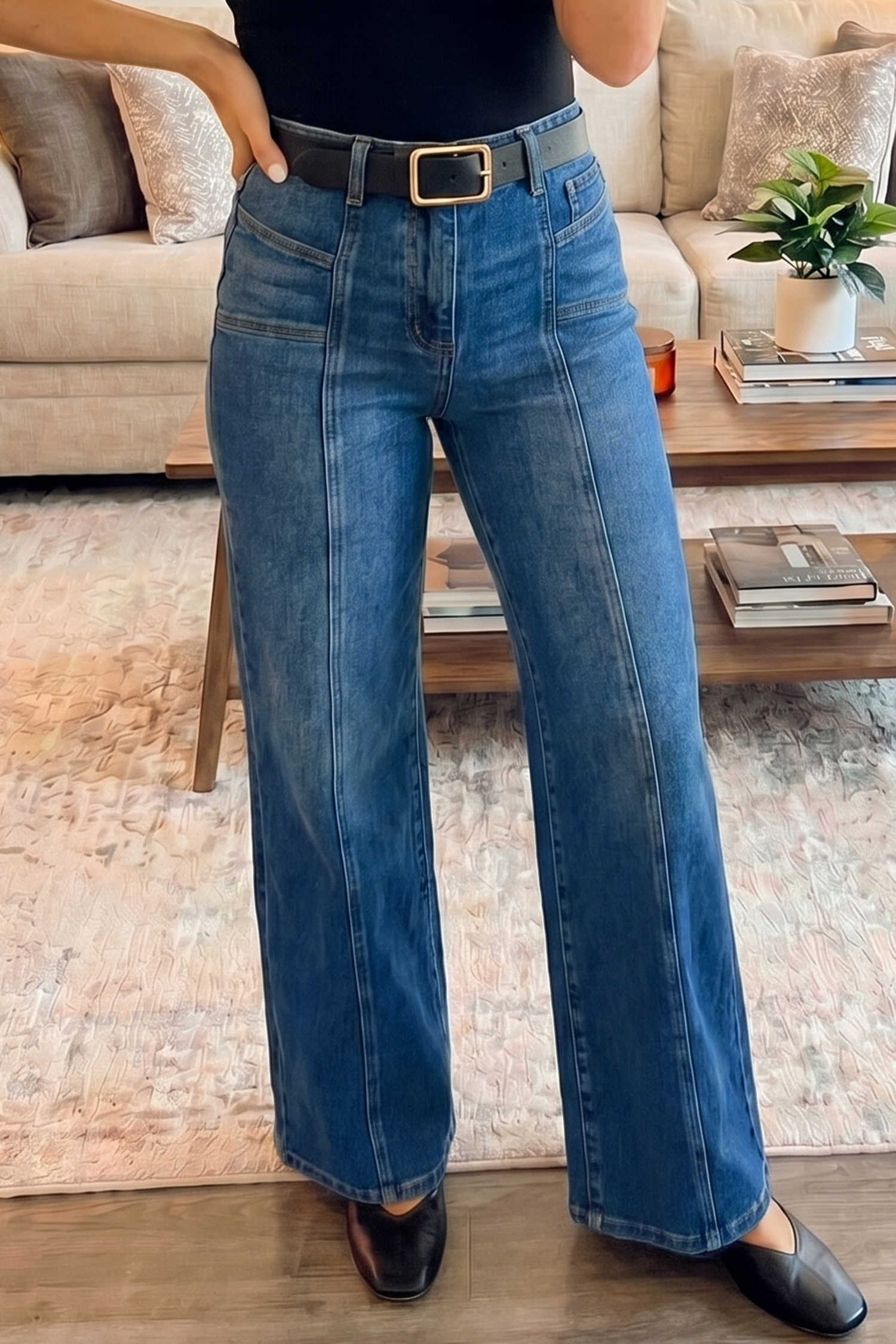 Sky Blue Tailored Seam Detail Womens Shift Jeans