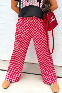 Rose High Waist Plaid Regular Pants Casual Full-length Trousers