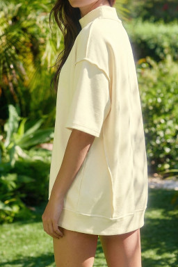 Yellow Cream LIMON CELLO Mock Neck Oversize Tee Short Set