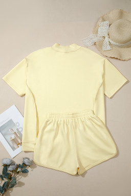 Yellow Cream LIMON CELLO Mock Neck Oversize Tee Short Set