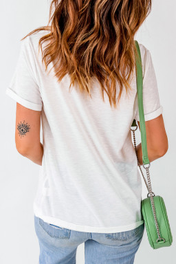 White Sequin Lemon Graphic Casual Summer Tee