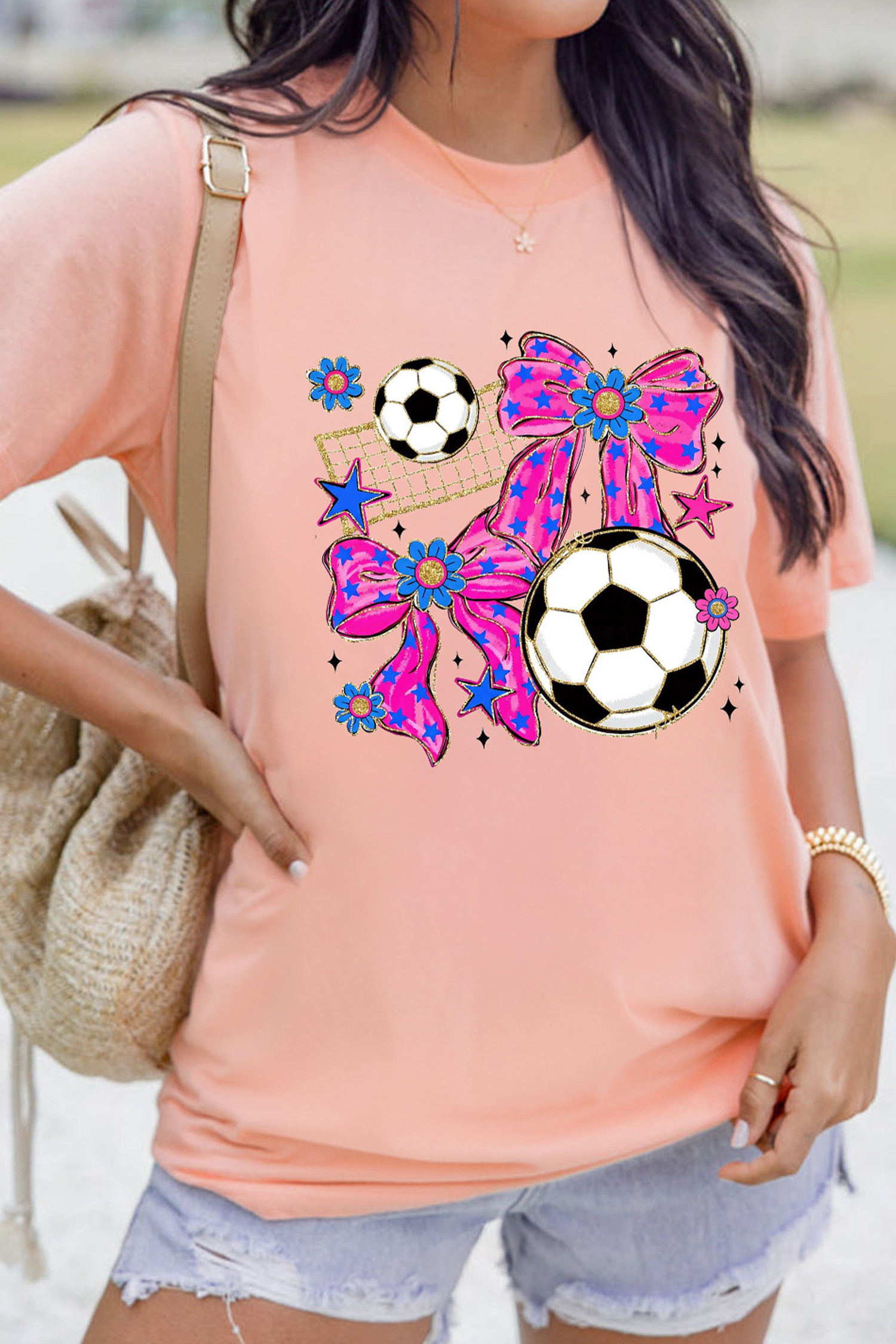 Pink Coquette Bow Soccer Game Day Graphic Tee