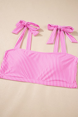 Rose Stripe Print Knot Straps 2pcs High Waist Bikini Swimsuit