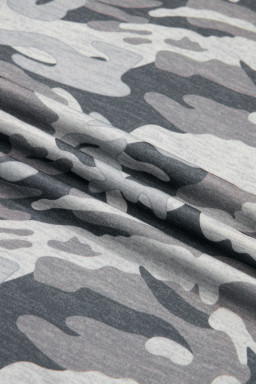 Green Retro Camouflage Print Raw Edge V Neck Tee