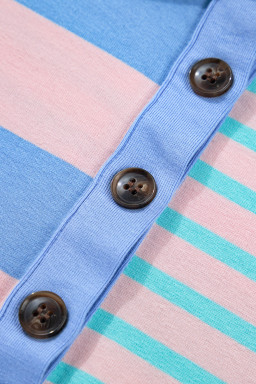 Pink Stripe Exposed Seam Mixed Patchwork Loose Short Set
