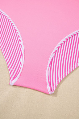 Rose Stripe Print Knot Straps 2pcs High Waist Bikini Swimsuit