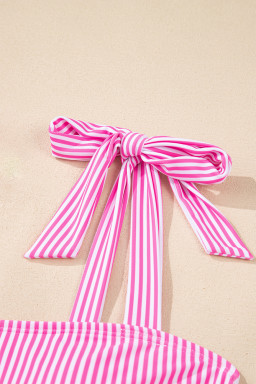 Rose Stripe Print Knot Straps 2pcs High Waist Bikini Swimsuit