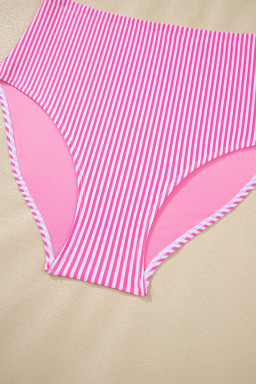 Rose Stripe Print Knot Straps 2pcs High Waist Bikini Swimsuit