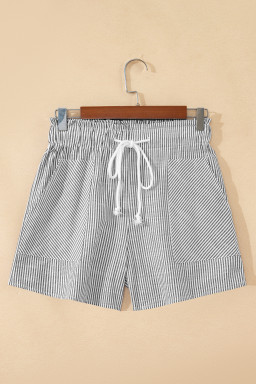 Gray Stripe Lace-up Elastic Waist Casual Pocketed Shorts