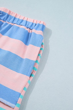 Pink Stripe Exposed Seam Mixed Patchwork Loose Short Set