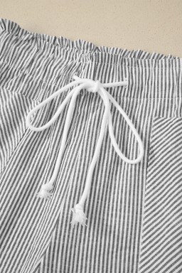 Gray Stripe Lace-up Elastic Waist Casual Pocketed Shorts