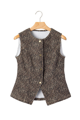 Brown Leopard Print Slim Denim Vest