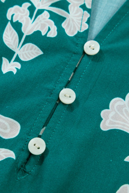 Green Frilled V Neck Puff Short Sleeve Floral Mini Dress