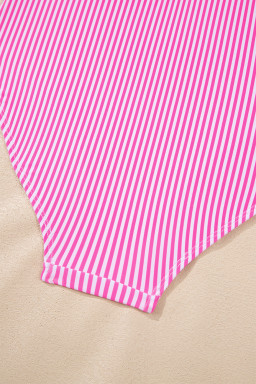 Rose Stripe Print Knot Straps 2pcs High Waist Bikini Swimsuit