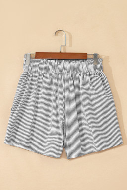 Gray Stripe Lace-up Elastic Waist Casual Pocketed Shorts