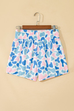 Sky Blue Camouflage Print Shirred High Waist Athleisure Shorts
