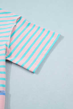 Pink Stripe Exposed Seam Mixed Patchwork Loose Short Set