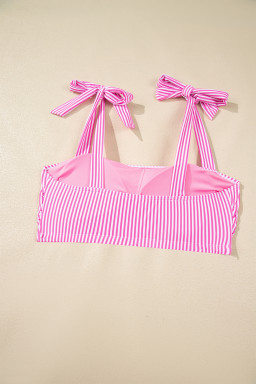 Rose Stripe Print Knot Straps 2pcs High Waist Bikini Swimsuit