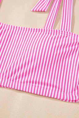 Rose Stripe Print Knot Straps 2pcs High Waist Bikini Swimsuit
