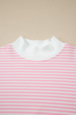 Pink Stripe Oversize Mock Neck Sweatshirt and Shorts Set