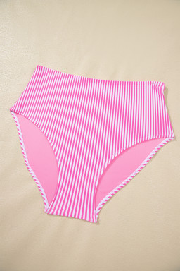 Rose Stripe Print Knot Straps 2pcs High Waist Bikini Swimsuit