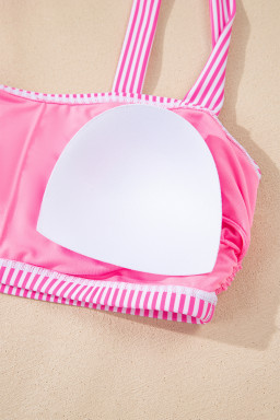 Rose Stripe Print Knot Straps 2pcs High Waist Bikini Swimsuit