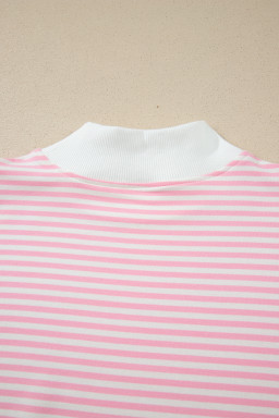 Pink Stripe Oversize Mock Neck Sweatshirt and Shorts Set