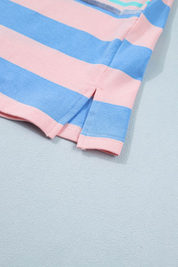 Pink Stripe Exposed Seam Mixed Patchwork Loose Short Set