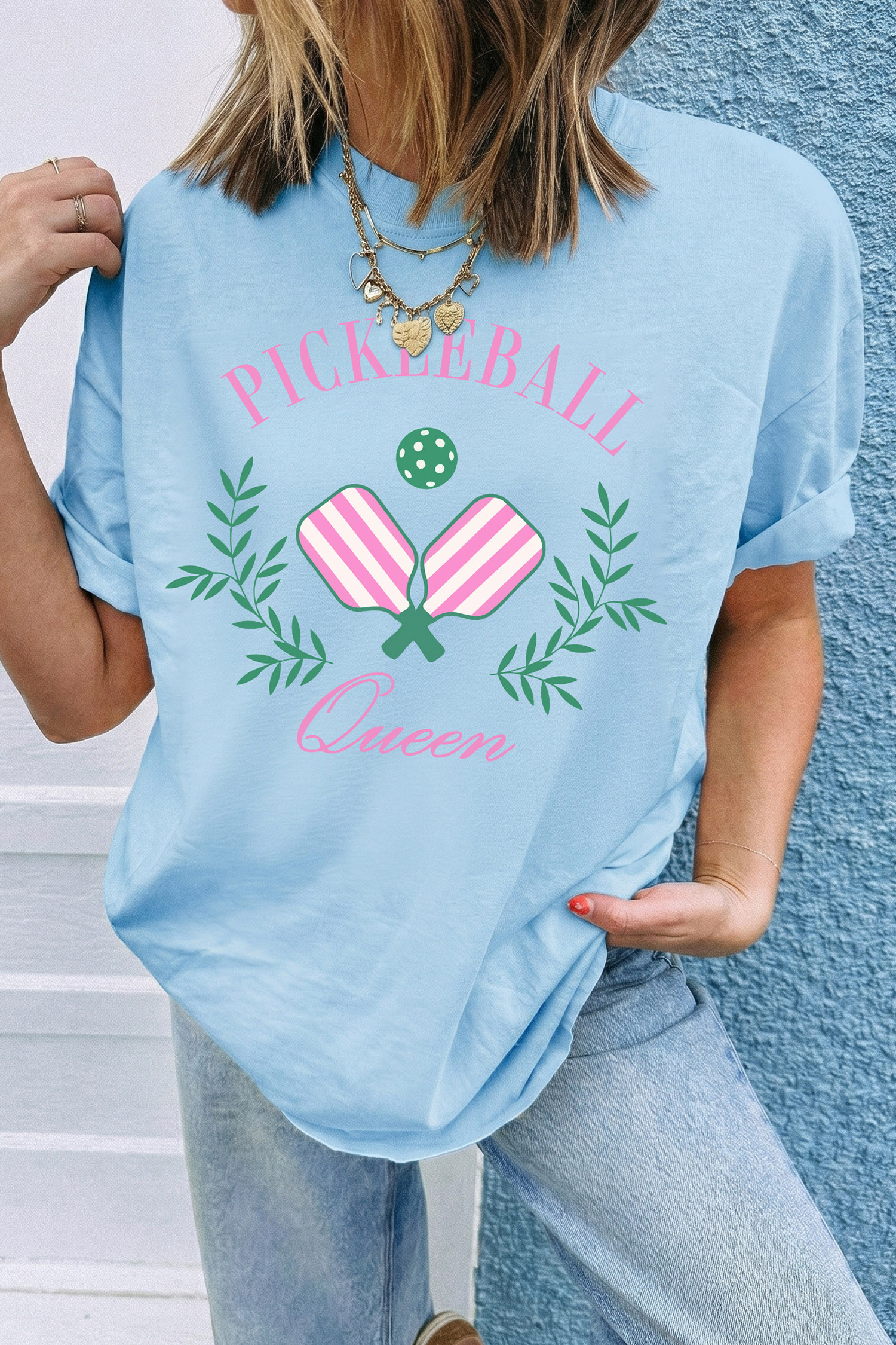 Light Blue PICKLEBALL Queen Relaxed Graphic Tee
