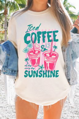 White Iced Coffee Sunshine Vacation Graphic Tunic T Shirt