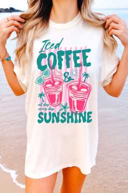 White Iced Coffee Sunshine Vacation Graphic Tunic T Shirt