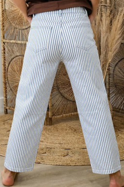 Sky Blue Stripe Casual Barrel Jeans