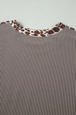 Light Grey Leopard Trim Twist Ribbed Short Set