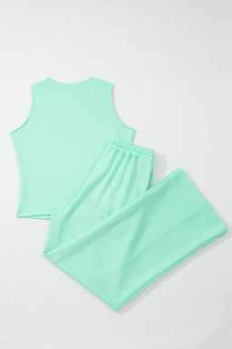Moonlight Jade Drawstring Elastic Waistband Solid Color Two Piece Casual Set