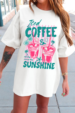 White Iced Coffee Sunshine Vacation Graphic Tunic T Shirt