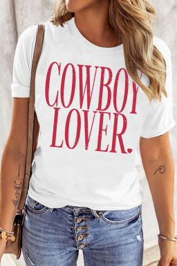 White COWBOY LOVER Lettering Graphic Tee