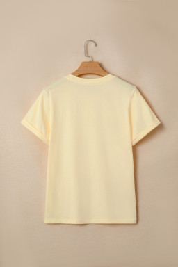 Yellow Cream Casual Plain Crew Neck Tee
