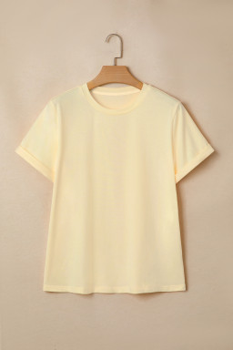 Yellow Cream Casual Plain Crew Neck Tee