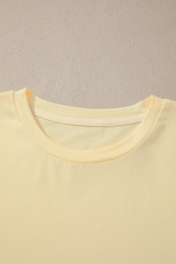Yellow Cream Casual Plain Crew Neck Tee