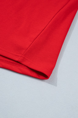 Fiery Red Striped Frilled Collar Short Sleeve Blouse