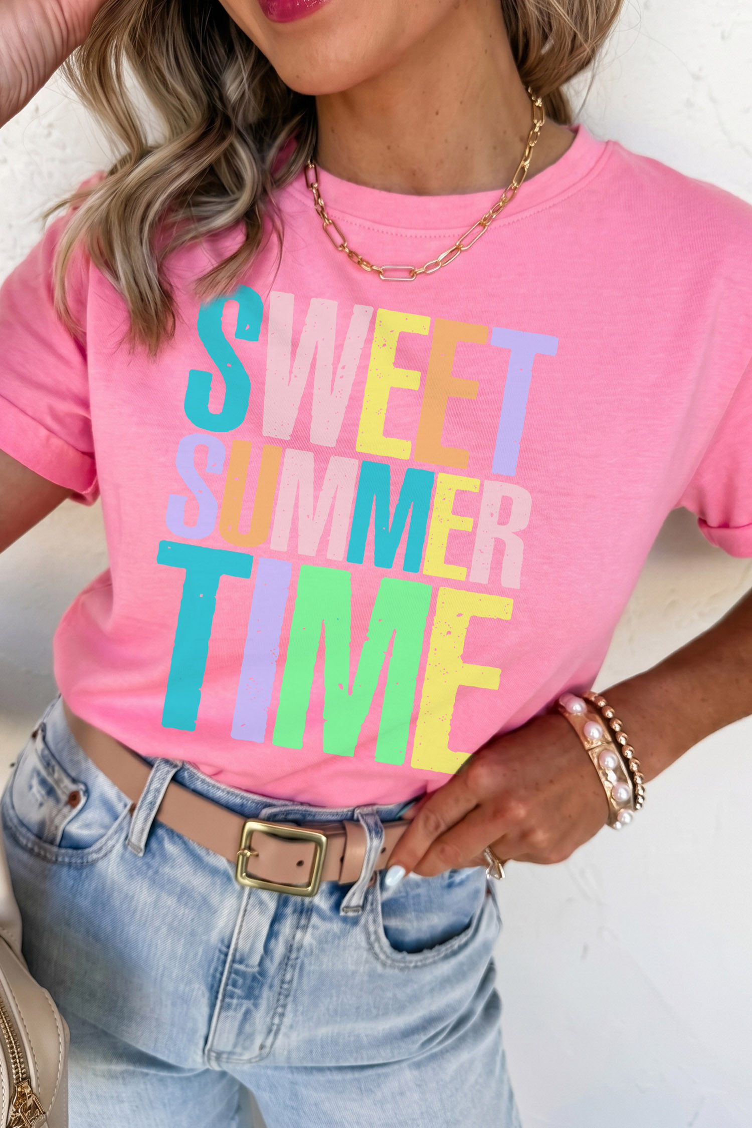 Sachet Pink SWEET SUMMER TIME Letter Graphic Tee