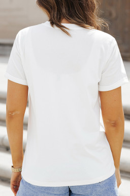 White Patriotic Patchwork Print Duck Graphic Tee